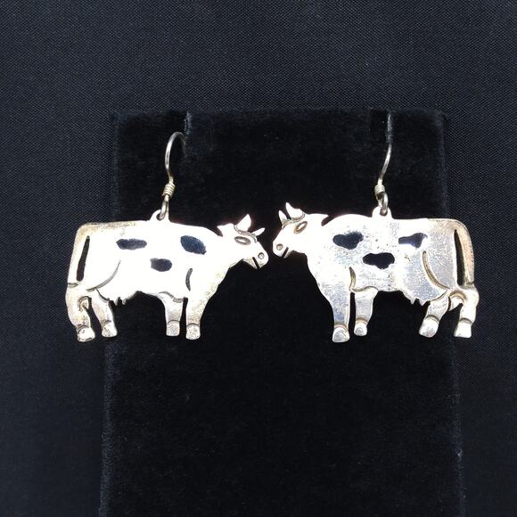 Sterling Silver Cow Ear Wire Earrings, Stamped Mexico 925 - Picture 6 of 10